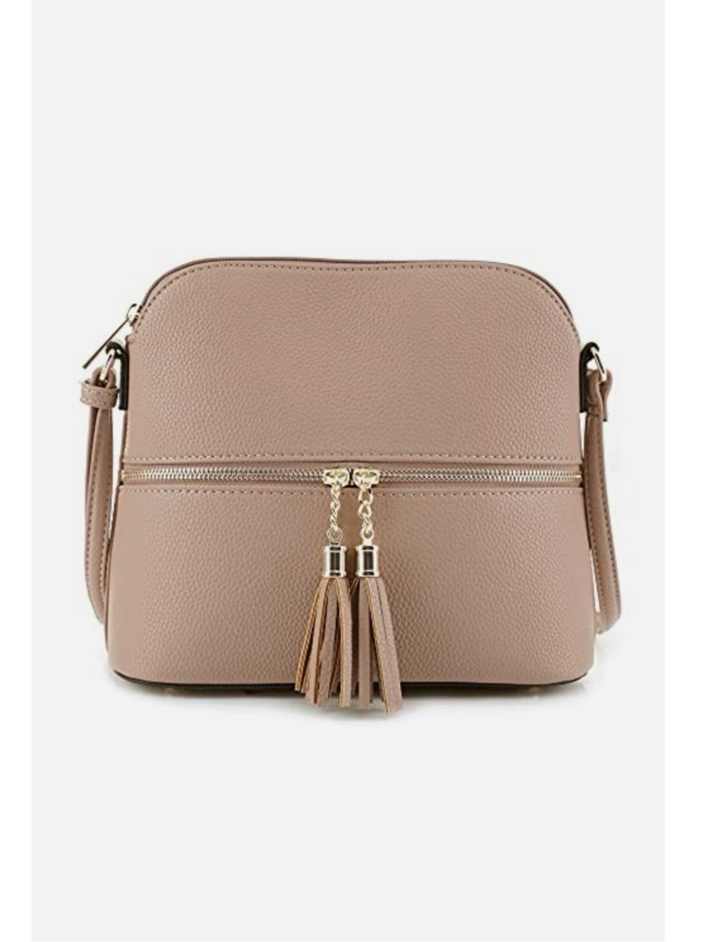 Women's Taupe Tassel Crossbody Bag with Adjustable Strap